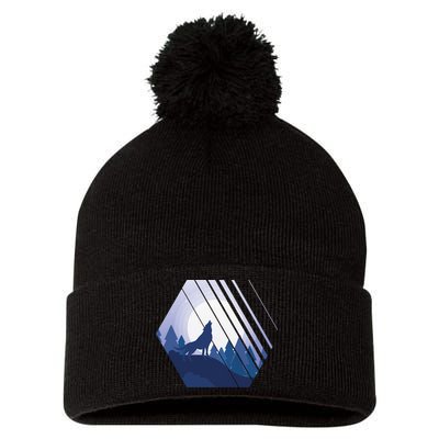Howling Wolf Pom Pom 12in Knit Beanie