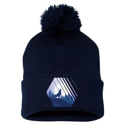 Howling Wolf Pom Pom 12in Knit Beanie