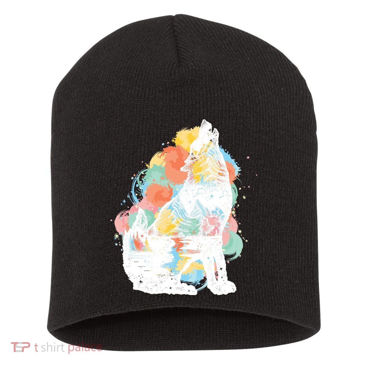 Howling Wolf Wilderness Short Acrylic Beanie