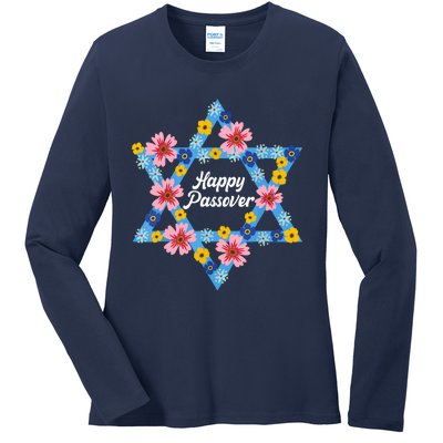 Happy Passover 2023 Star Of David Pesach Jewish Matzo Ladies Long Sleeve Shirt