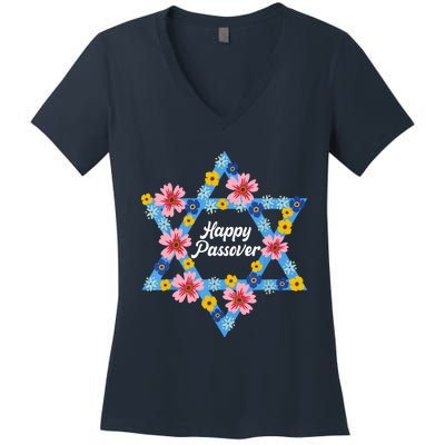 Happy Passover 2023 Star Of David Pesach Jewish Matzo Women's V-Neck T-Shirt