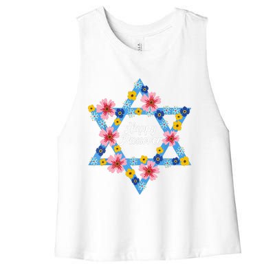 Happy Passover 2023 Star Of David Pesach Jewish Matzo Women's Racerback Cropped Tank