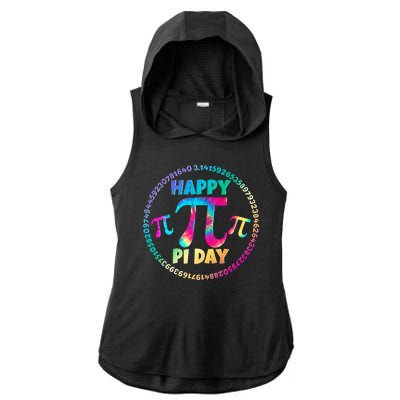 Happy Pi 3.14 Day Rainbow Tie Dye Ladies PosiCharge Tri-Blend Wicking Draft Hoodie Tank