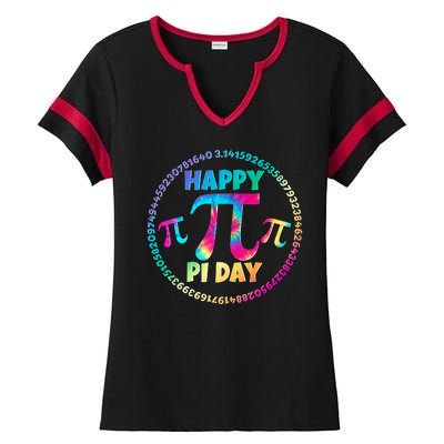 Happy Pi 3.14 Day Rainbow Tie Dye Ladies Halftime Notch Neck Tee