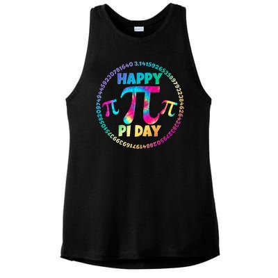 Happy Pi 3.14 Day Rainbow Tie Dye Ladies PosiCharge Tri-Blend Wicking Tank