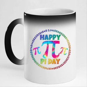 Happy Pi 3.14 Day Rainbow Tie Dye 11oz Black Color Changing Mug