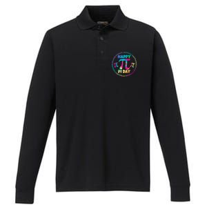 Happy Pi 3.14 Day Rainbow Tie Dye Performance Long Sleeve Polo