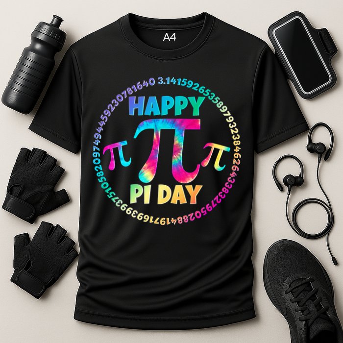 Happy Pi 3.14 Day Rainbow Tie Dye Cooling Performance Crew T-Shirt