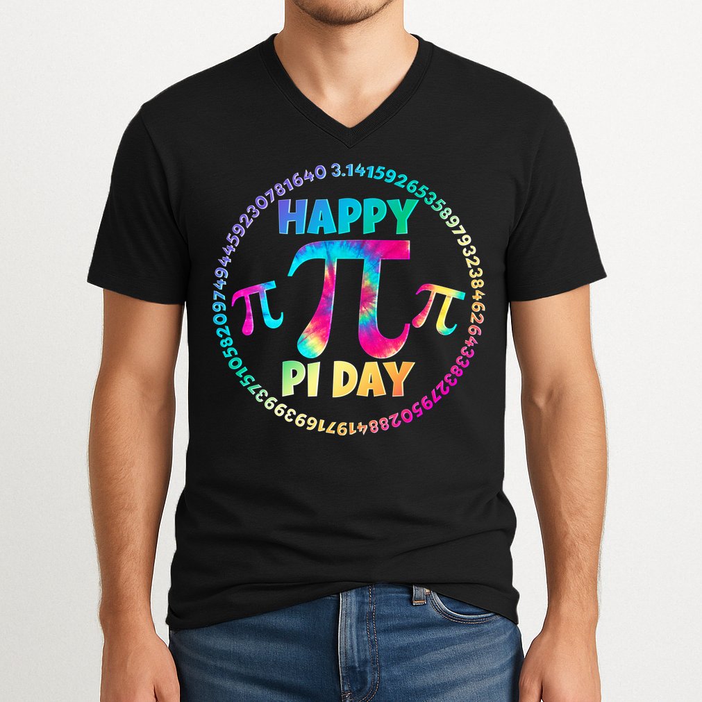 Happy Pi 3.14 Day Rainbow Tie Dye V-Neck T-Shirt