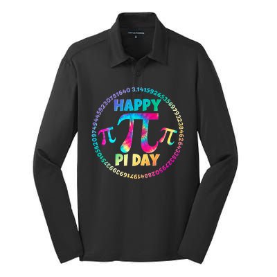 Happy Pi 3.14 Day Rainbow Tie Dye Silk Touch Performance Long Sleeve Polo