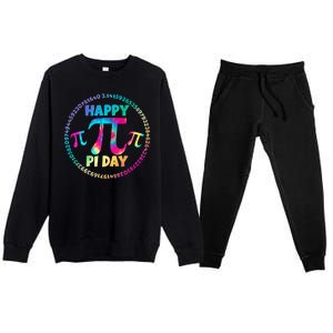 Happy Pi 3.14 Day Rainbow Tie Dye Premium Crewneck Sweatsuit Set