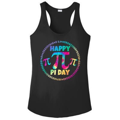 Happy Pi 3.14 Day Rainbow Tie Dye Ladies PosiCharge Competitor Racerback Tank