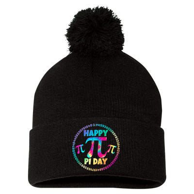 Happy Pi 3.14 Day Rainbow Tie Dye Pom Pom 12in Knit Beanie