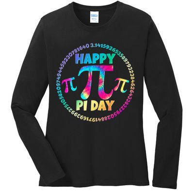 Happy Pi 3.14 Day Rainbow Tie Dye Ladies Long Sleeve Shirt