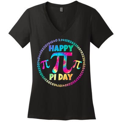 Happy Pi 3.14 Day Rainbow Tie Dye Women's V-Neck T-Shirt