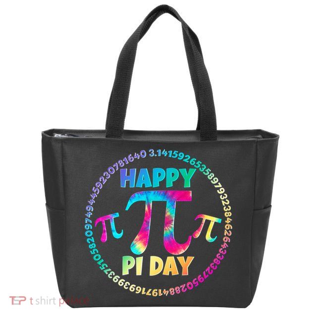 Happy Pi 3.14 Day Rainbow Tie Dye Zip Tote Bag