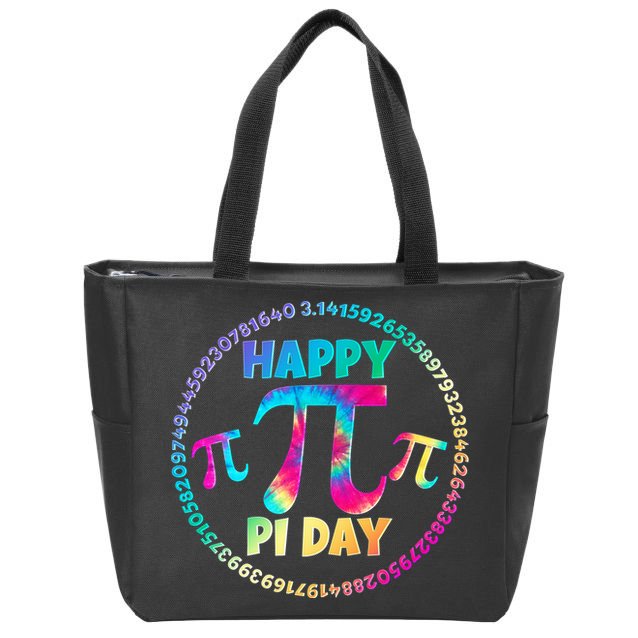 Happy Pi 3.14 Day Rainbow Tie Dye Zip Tote Bag