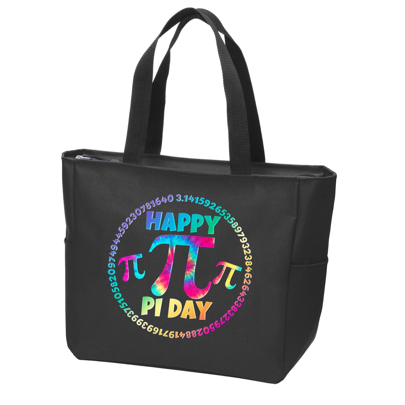 Happy Pi 3.14 Day Rainbow Tie Dye Zip Tote Bag