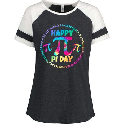 Happy Pi 3.14 Day Rainbow Tie Dye Enza Ladies Jersey Colorblock Tee