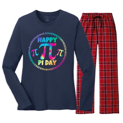 Happy Pi 3.14 Day Rainbow Tie Dye Women's Long Sleeve Flannel Pajama Set 