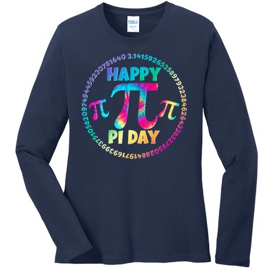 Happy Pi 3.14 Day Rainbow Tie Dye Ladies Long Sleeve Shirt