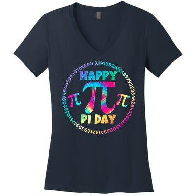 Happy Pi 3.14 Day Rainbow Tie Dye Women's V-Neck T-Shirt