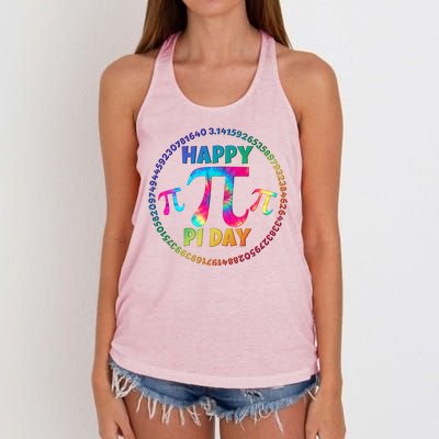 Happy Pi 3.14 Day Rainbow Tie Dye Women's Knotted Racerback Tank