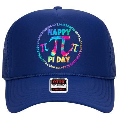 Happy Pi 3.14 Day Rainbow Tie Dye High Crown Mesh Back Trucker Hat