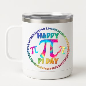 Happy Pi 3.14 Day Rainbow Tie Dye 12 oz Stainless Steel Tumbler Cup