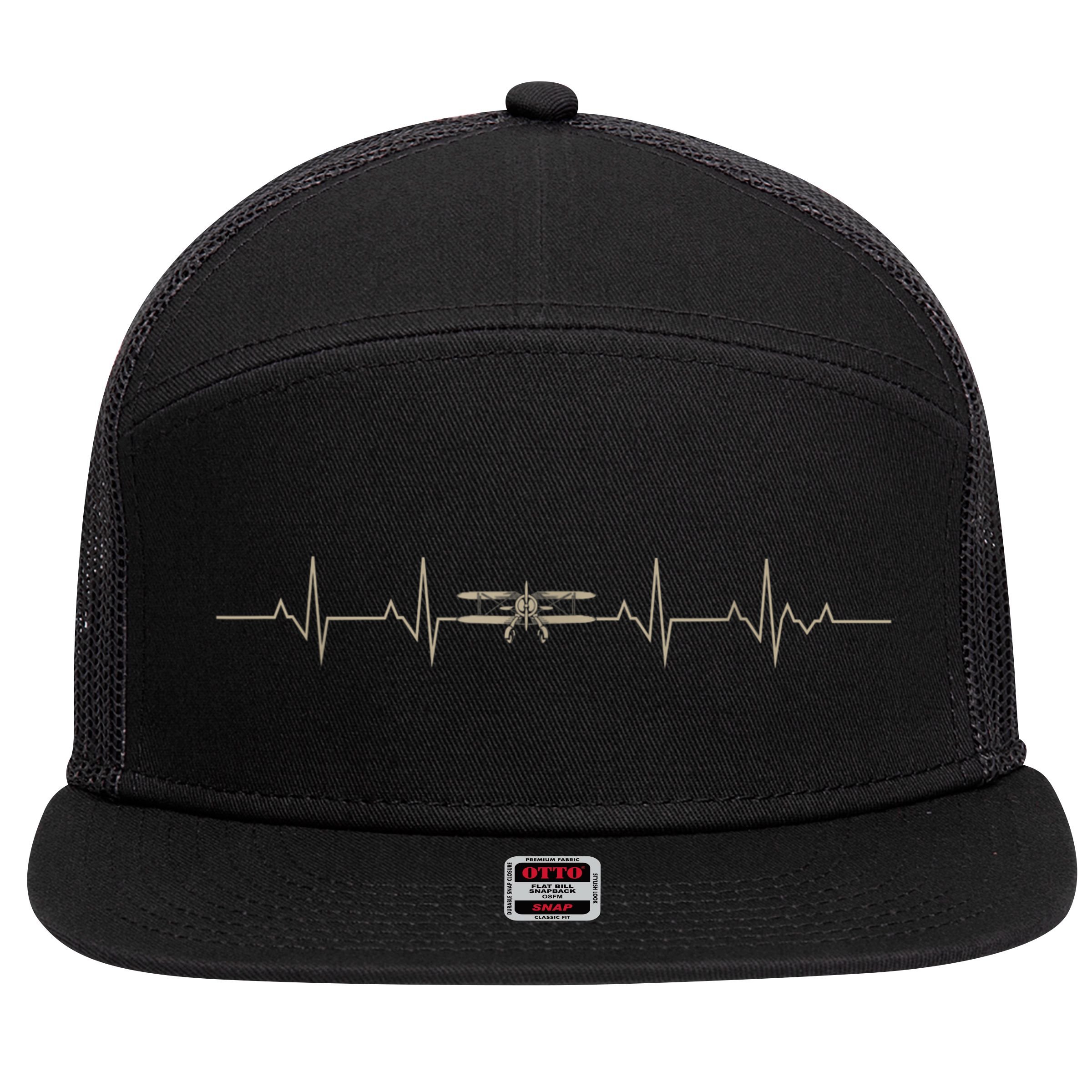 Heartbeat Plane Aviation Aircraft Flying Airplane Pilot 7 Panel Mesh Trucker Snapback Hat