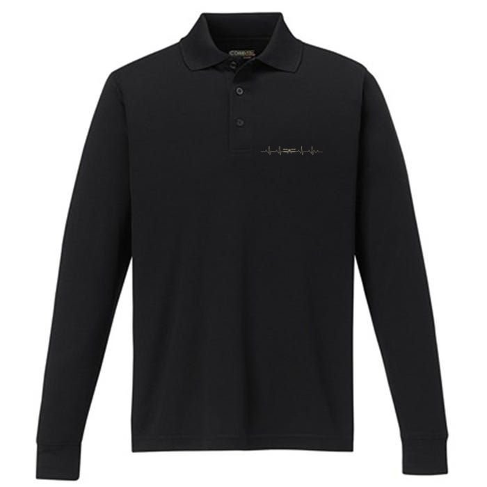 Heartbeat Plane Aviation Aircraft Flying Airplane Pilot Performance Long Sleeve Polo