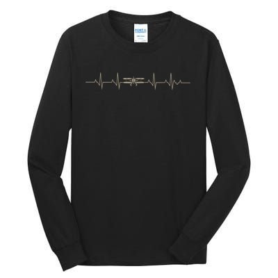 Heartbeat Plane Aviation Aircraft Flying Airplane Pilot Tall Long Sleeve T-Shirt