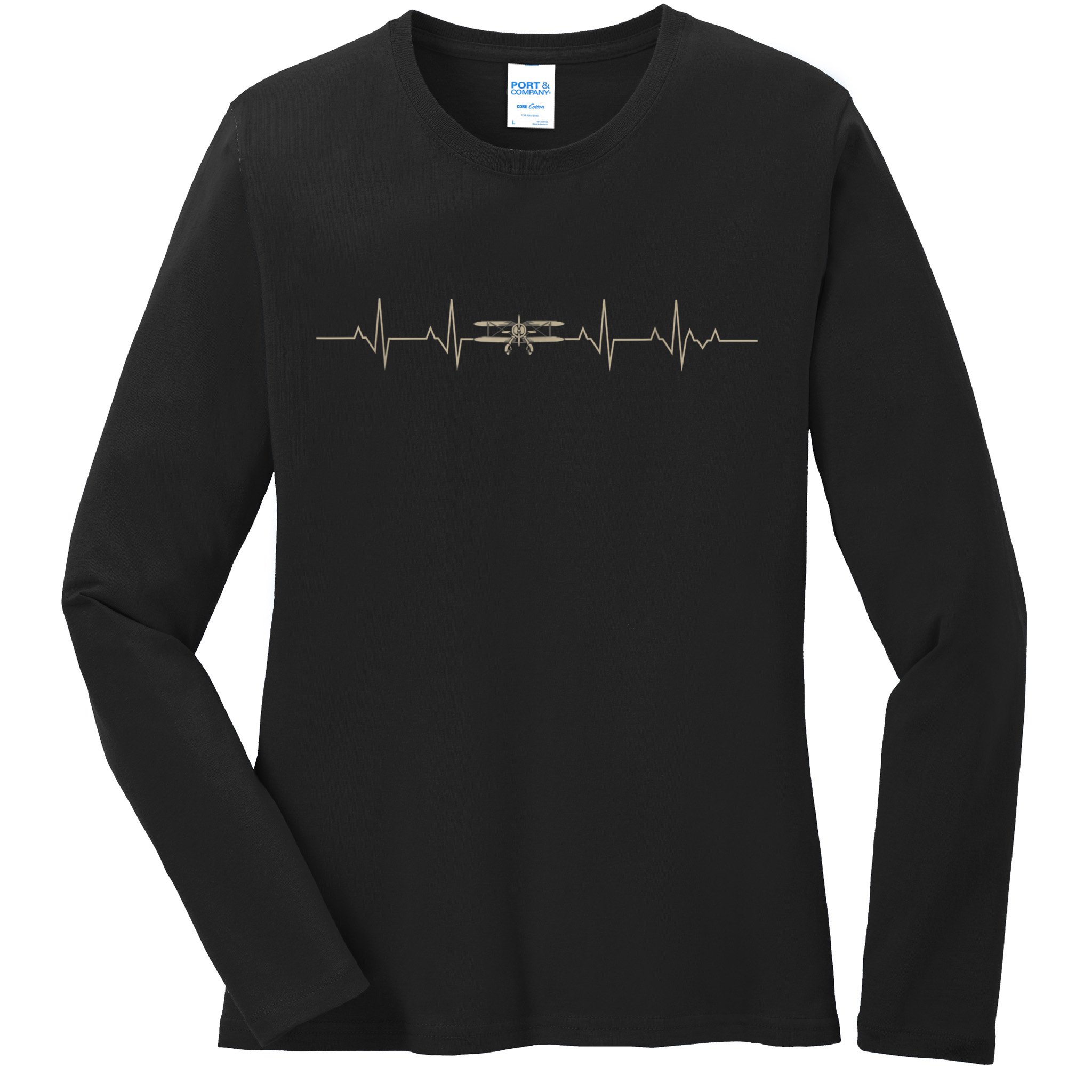 Heartbeat Plane Aviation Aircraft Flying Airplane Pilot Ladies Long Sleeve Shirt