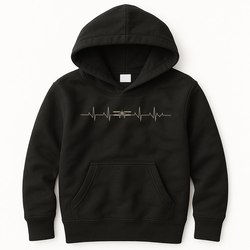 Heartbeat Plane Aviation Aircraft Flying Airplane Pilot Kids Hoodie