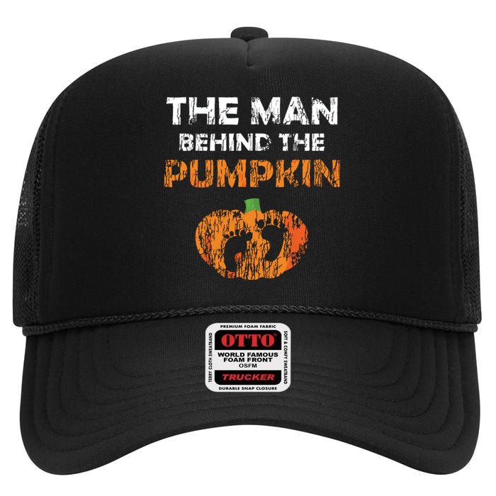 Halloween Pregnancy Announcement The Man Behind The Pumpkin High Crown Mesh Back Trucker Hat