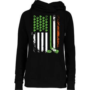 Hockey Player America Flag Saint Patrick's Day Ice Hockey Lover Gift Idea Womens Funnel Neck Pullover Hood