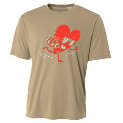 Heart Playing American Football Valentines Day Sports Boys T Cooling Performance Crew T-Shirt