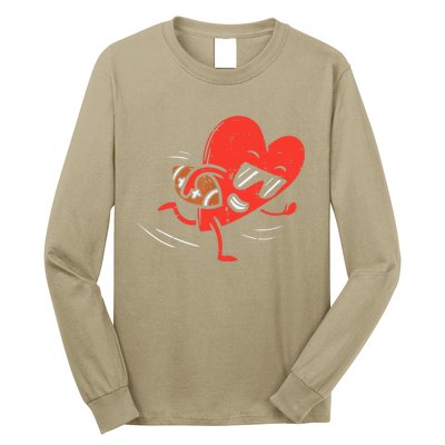 Heart Playing American Football Valentines Day Sports Boys T Long Sleeve Shirt