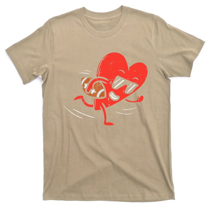 Heart Playing American Football Valentines Day Sports Boys T T-Shirt