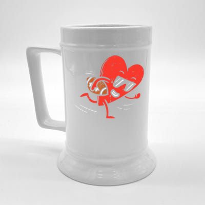 Heart Playing American Football Valentines Day Sports Boys T Beer Stein