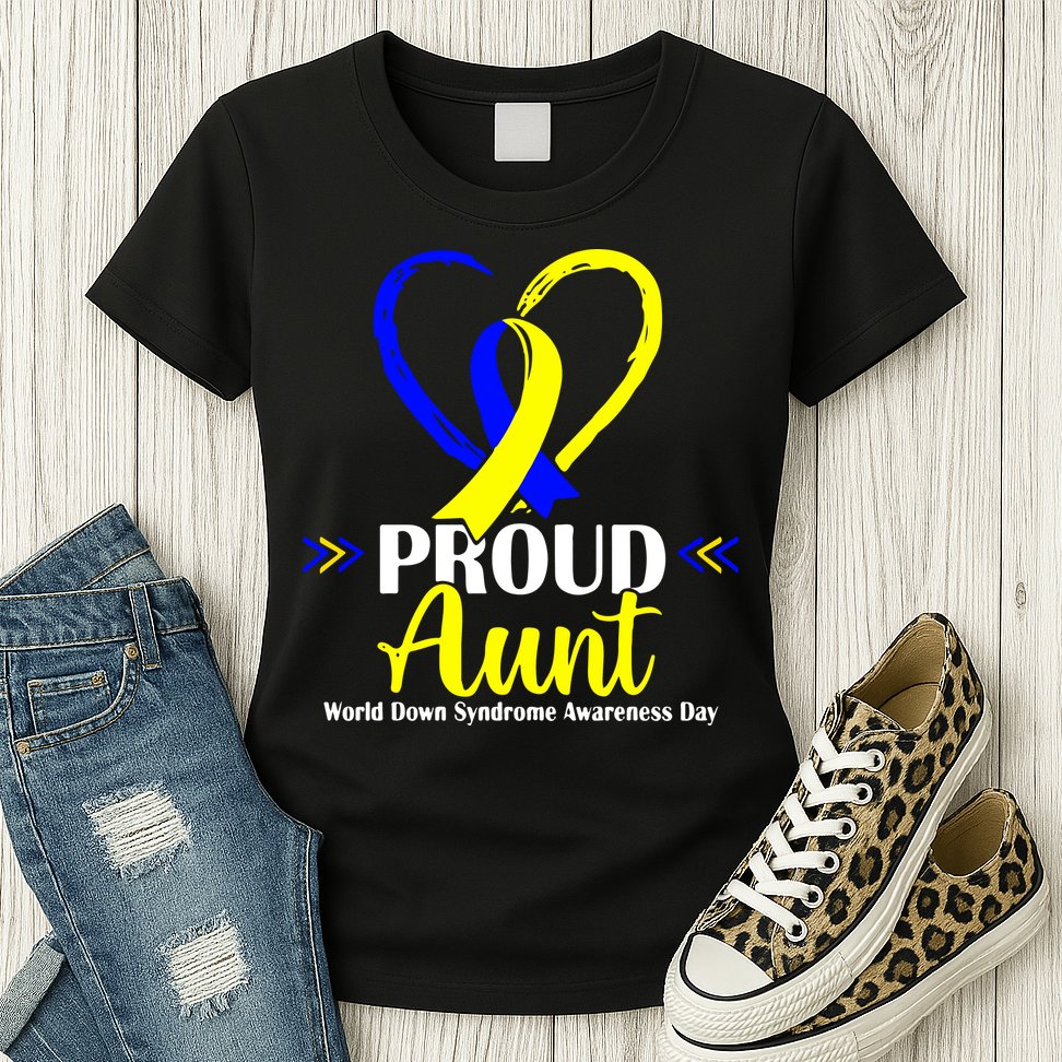 Heart Proud Aunt World Down Syndrome Awareness Day Gift Womens T-Shirt
