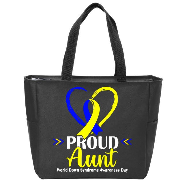 Heart Proud Aunt World Down Syndrome Awareness Day Gift Zip Tote Bag