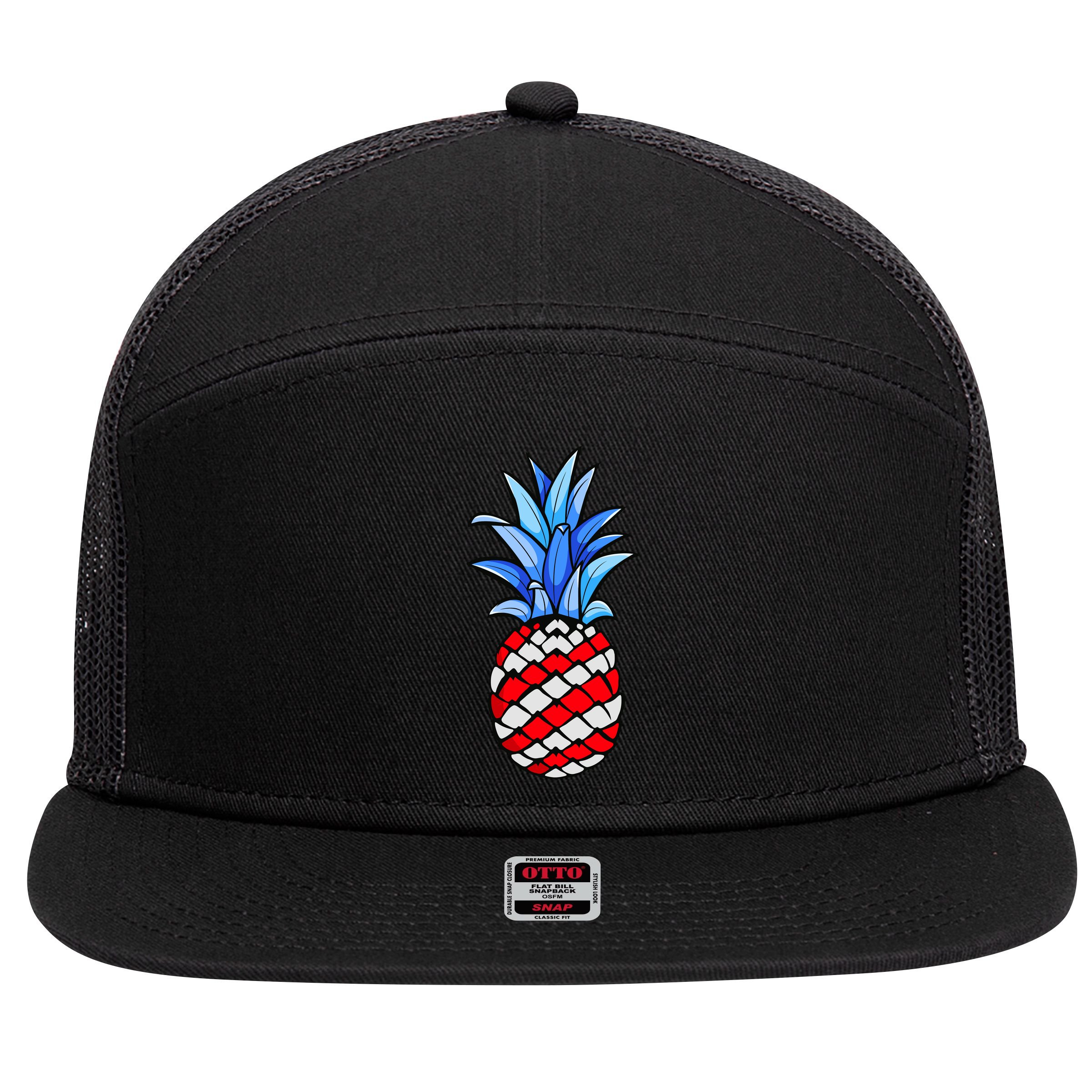 Hawaiian Pineapple American Flag 4th Of July Gift 7 Panel Mesh Trucker Snapback Hat