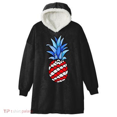 Hawaiian Pineapple American Flag 4th Of July Gift Hooded Wearable Blanket