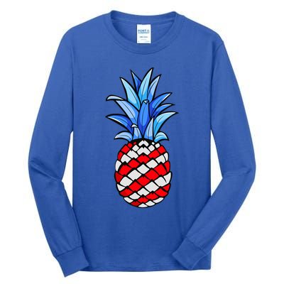 Hawaiian Pineapple American Flag 4th Of July Gift Tall Long Sleeve T-Shirt