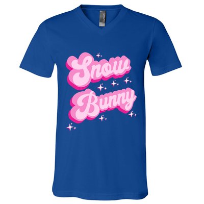 Hot Pink Aesthetic Ski Lover Winter Wonderland Snow Bunny Gift V-Neck T-Shirt