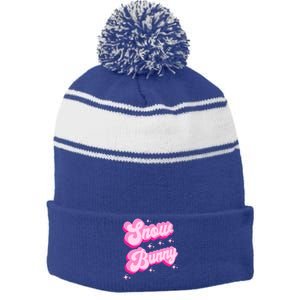 Hot Pink Aesthetic Ski Lover Winter Wonderland Snow Bunny Gift Stripe Pom Pom Beanie