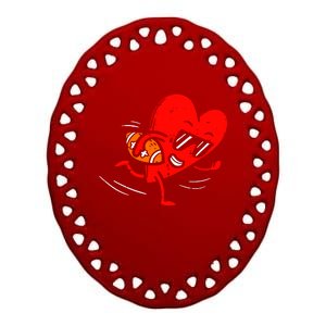 Heart Playing American Football Valentines Day Sports Ceramic Oval Ornament