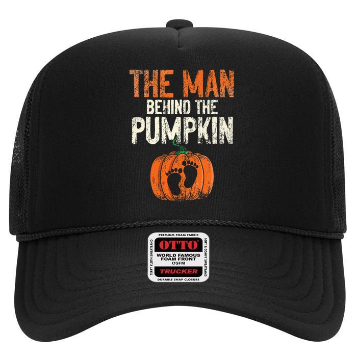 Halloween Pregnancy Announcement The Man Behind The Pumpkin High Crown Mesh Back Trucker Hat