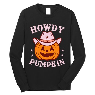 Howdy Pumpkin Autumn Western Halloween Vintage Rodeo Cowgirl Long Sleeve Shirt